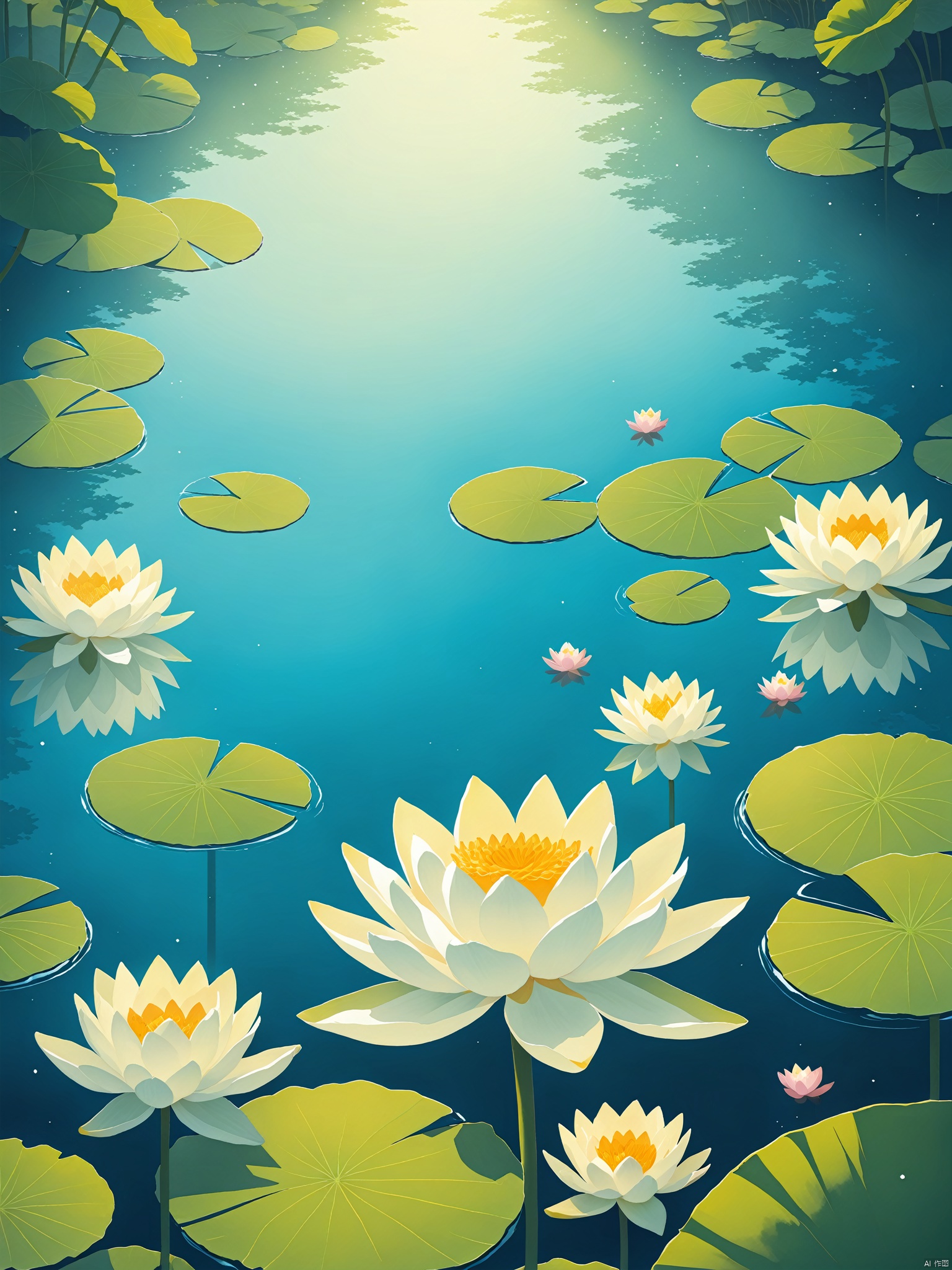 flower, water, no humans, white flower, scenery, reflection, lily pad, lotus, still life