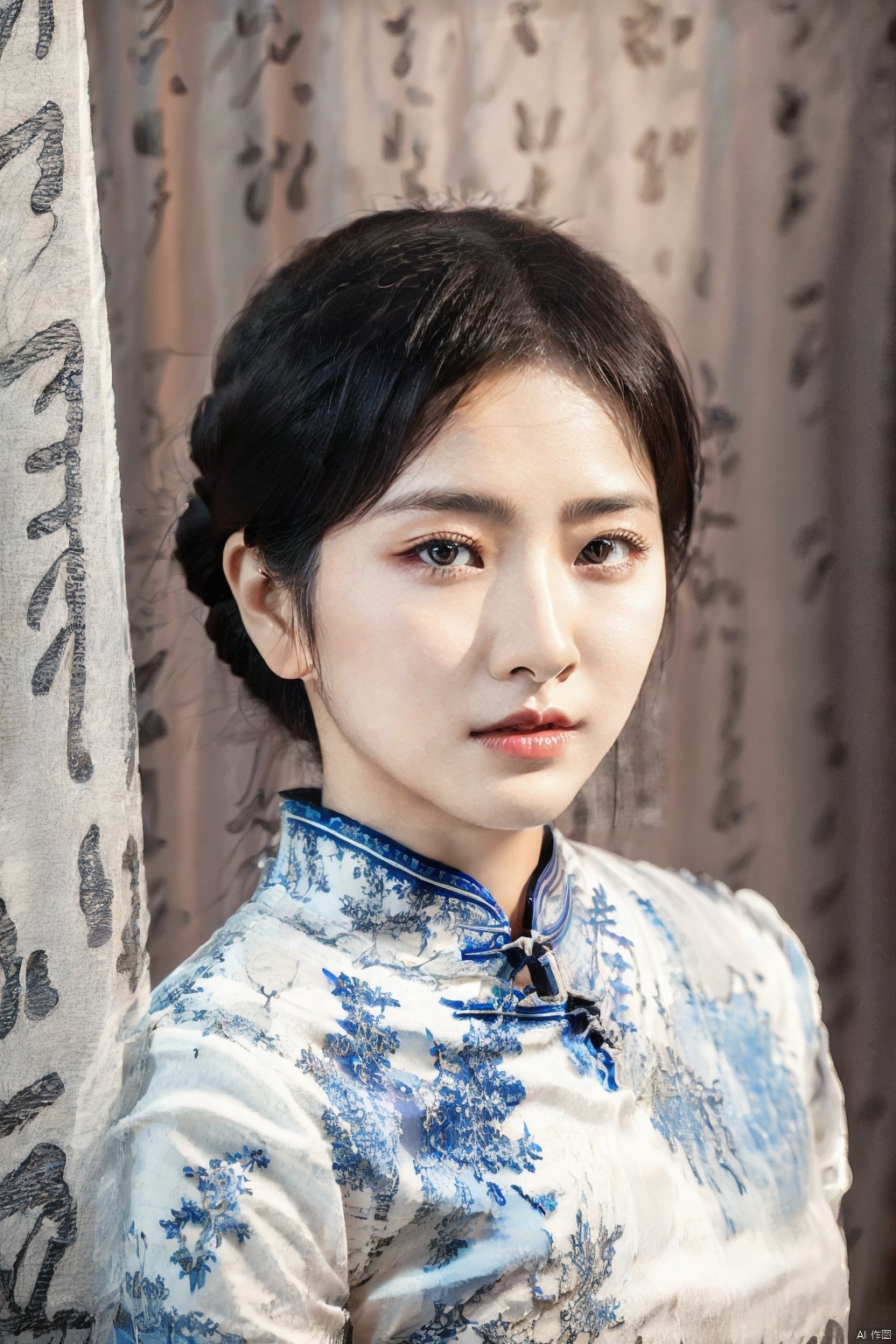 (1girl:1.3),(best quality, masterpiece, ultra-high resolution, 4K, HDR, UHD, 64K, official art), (photorealistic:1.3), (realistic:1.3), depth of field, (portrait:1.3),(sfw:1.4),, xieshi, cheongsam