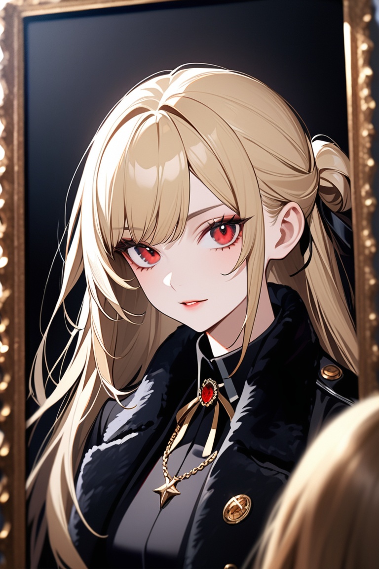 Beautiful girl. She is very badass,  she wears a black schoolgirl uniform. The background of the picture is a luxurious hi...