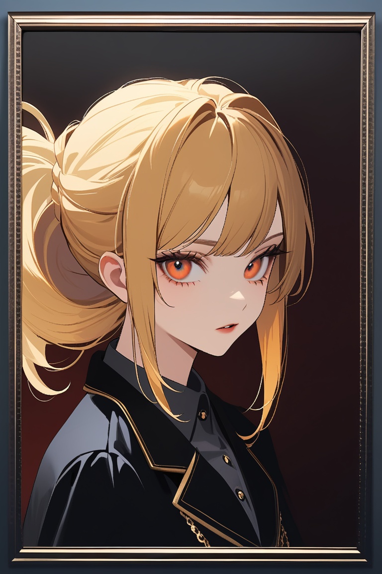 Beautiful girl. She is very badass,  she wears a black schoolgirl uniform. The background of the picture is a luxurious hi...