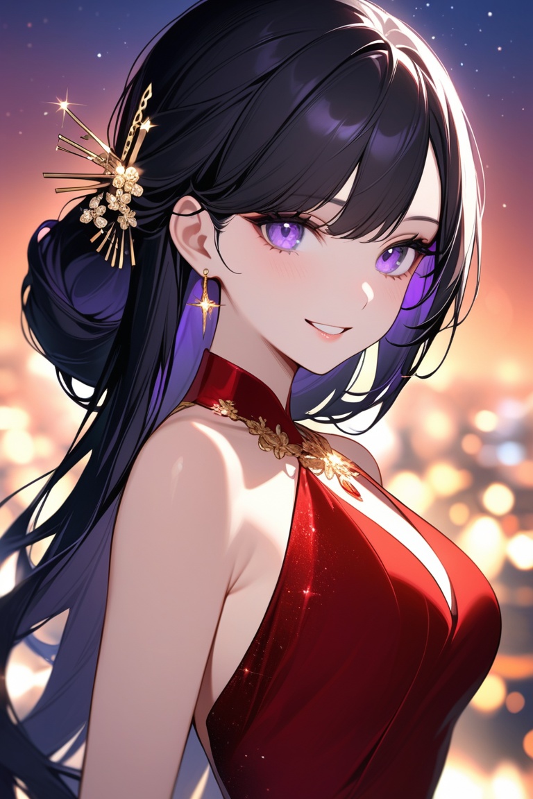 Beautiful girl. She is very badass. She's wearing a beautiful red evening dress. The background of the picture is a luxuri...