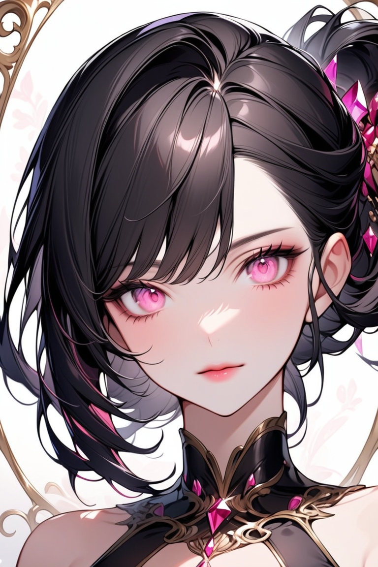 Beautiful girl. She is very badass,  she wears a fancy princess dres. The background of the picture is a luxurious palace,...