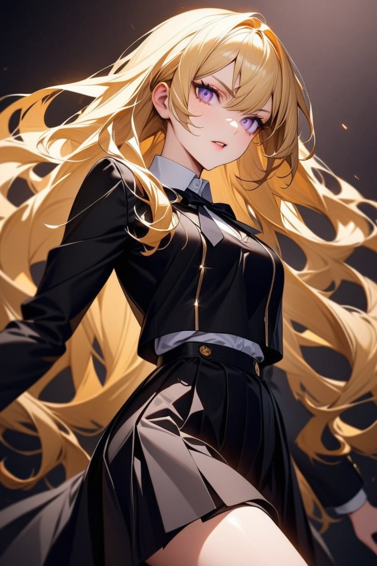 Beautiful girl. She is very badass,  she wears a black schoolgirl uniform. The background of the picture is a luxurious hi...
