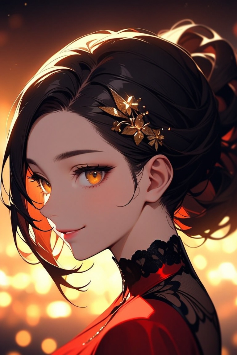 Beautiful girl. She is very badass. She's wearing a beautiful red evening dress. The background of the picture is a luxuri...
