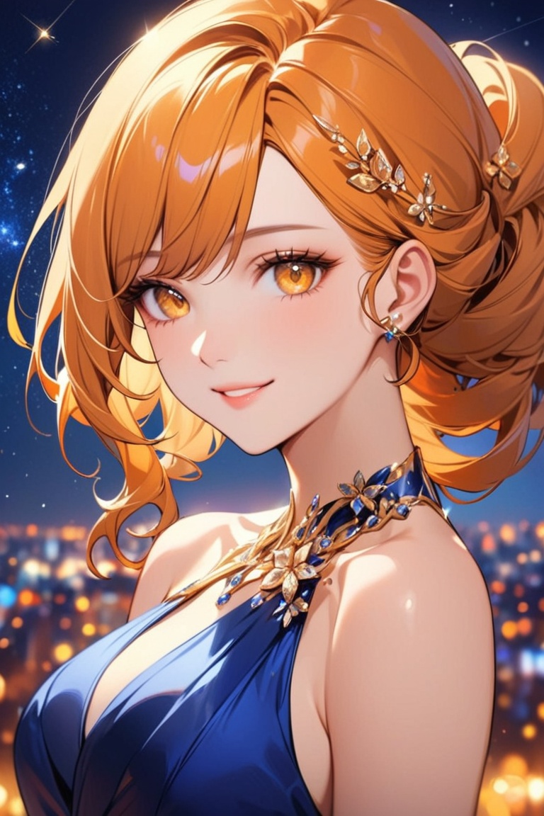 Beautiful girl. She is very badass. She's wearing a beautiful blue evening dress. The background of the picture is a luxur...
