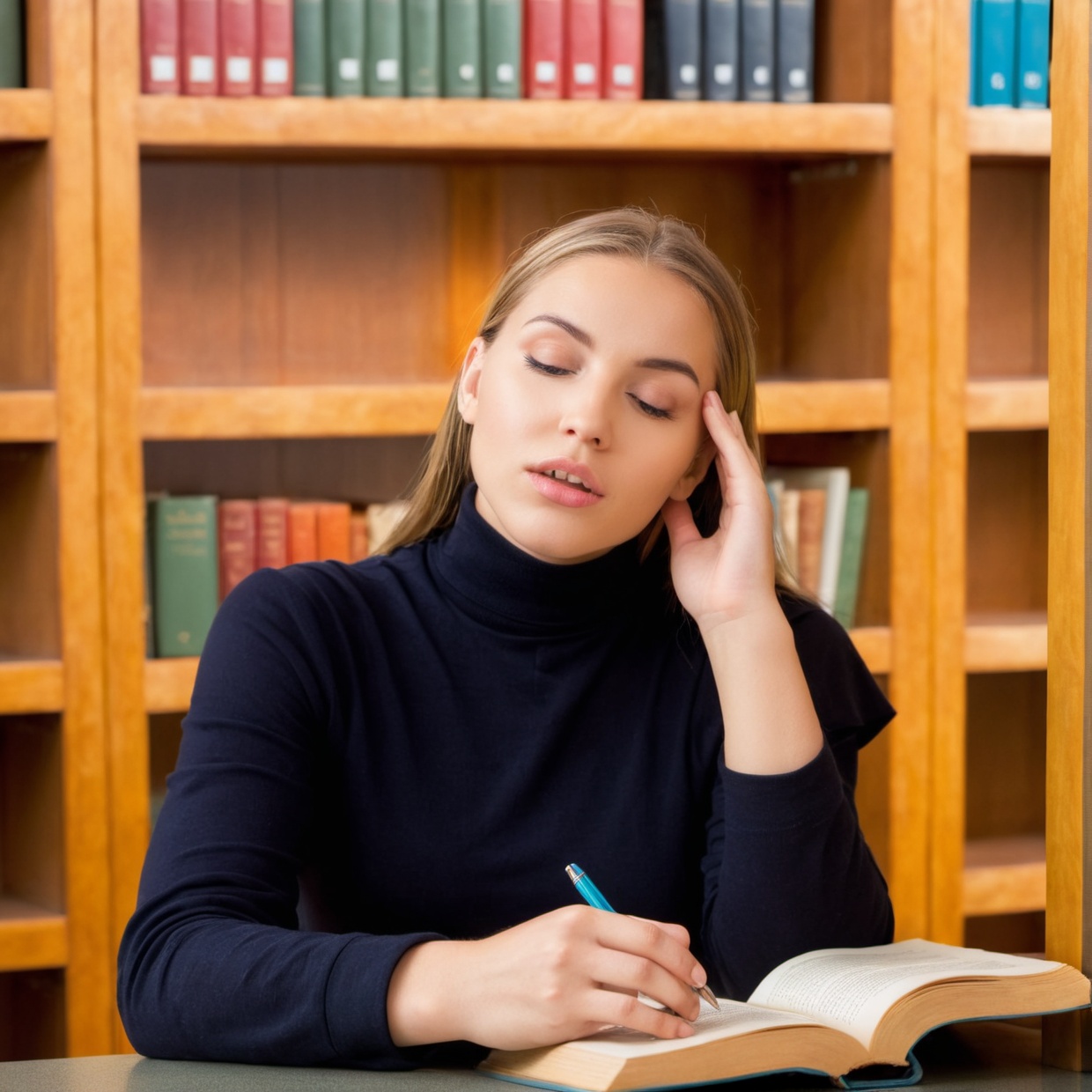 person focuses on study in a bibliotheque,  realistic on Tensor.Art