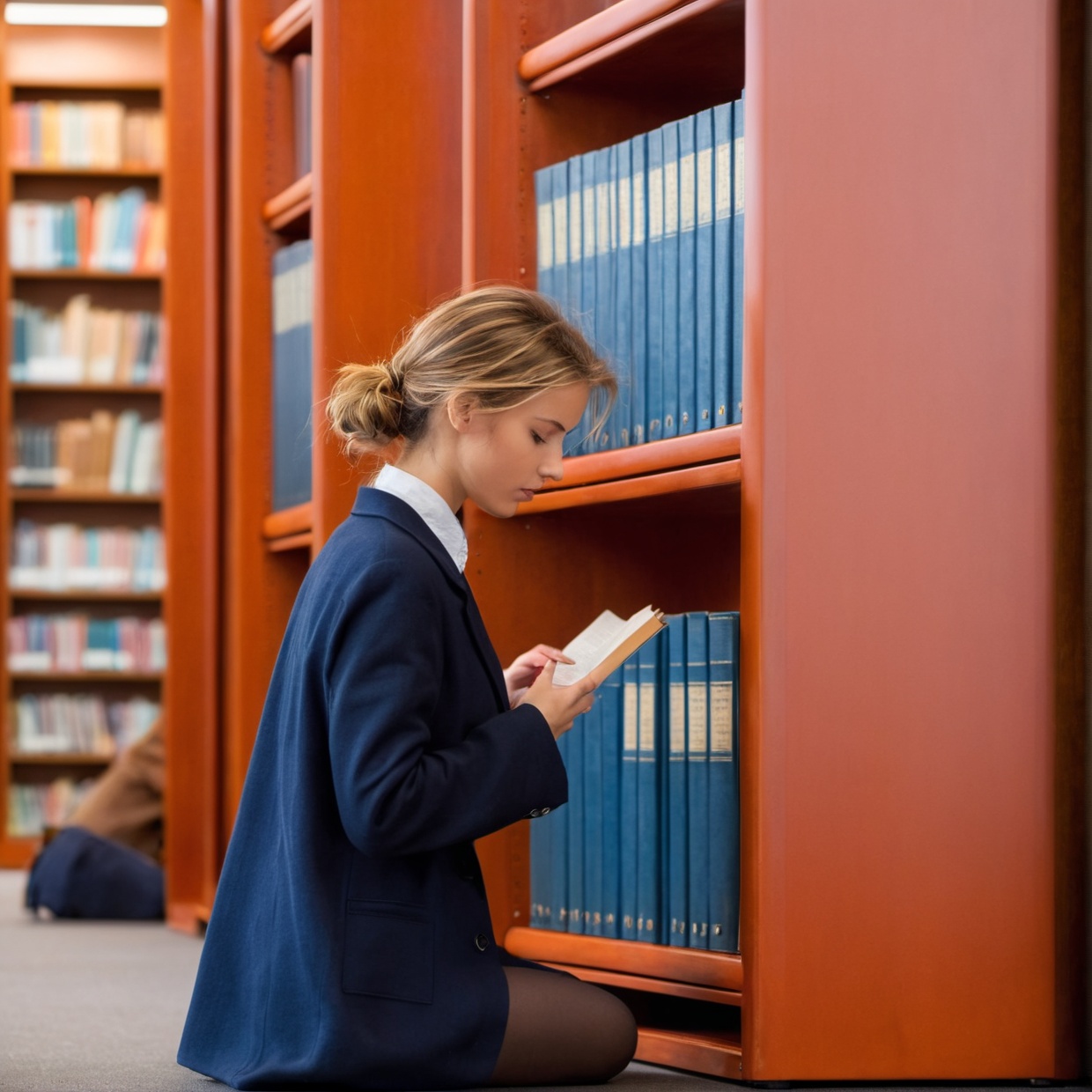 person focuses on study in a bibliotheque,  realistic on Tensor.Art