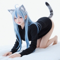  masterpiece, best quality, 1girl, solo, all fours, white background, sweater, breasts, smile, blue eyes, black sweater, long hair, simple background, animal ears, looking at viewer, blush, tail, blue hair, multicolored hair, animal ear fluff, barefoot, cat ears, large breasts, cat tail, ahoge, very long hair, cat girl, BREAK, fine fabric emphasis, best quality, amazing quality, very aesthetic, absurdres, best quality, amazing quality, very aesthetic, absurdres, Highly detailed, best quality, masterpiece, Highly detailed,