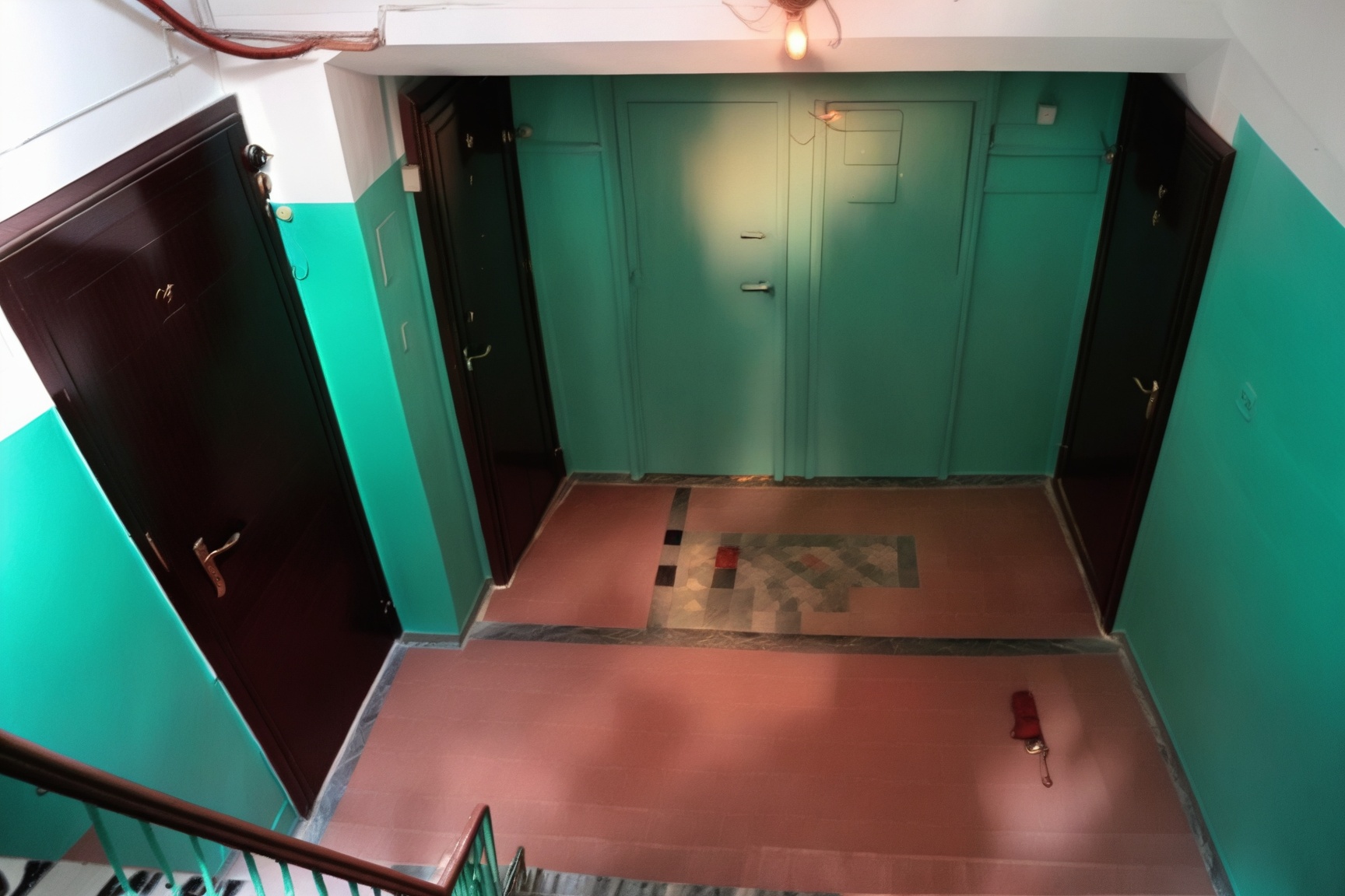 Apartment coridor,  3 doors,  fusebox on Tensor.Art