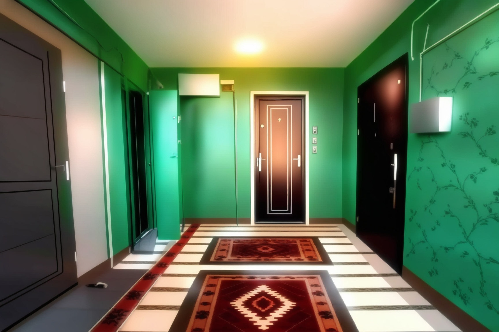 Apartment coridor,  3 doors,  fusebox on Tensor.Art