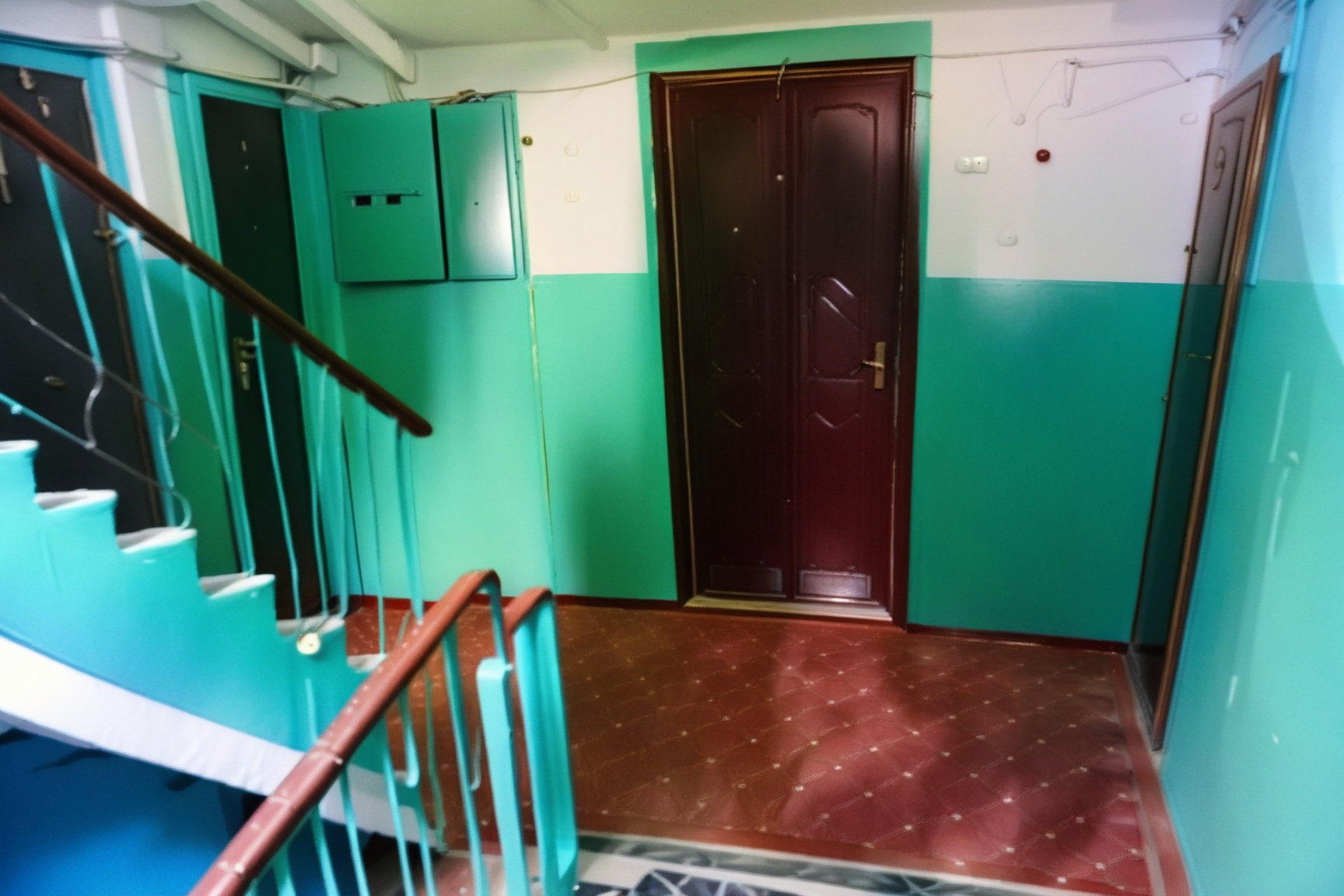Apartment coridor,  3 doors,  fusebox on Tensor.Art