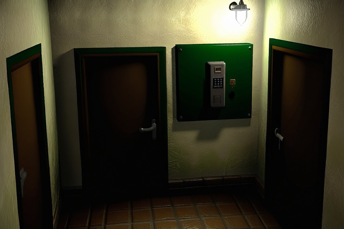 Apartment coridor,  dark,  1 lightsource on Tensor.Art