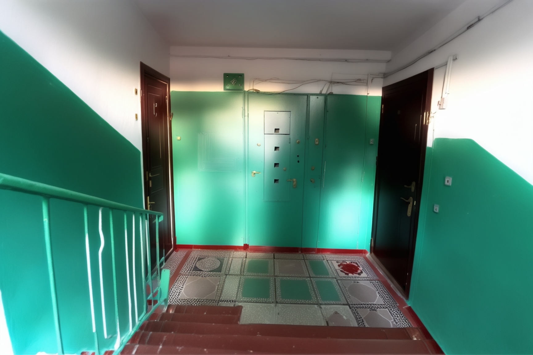 Apartment coridor,  3 doors,  fusebox on Tensor.Art