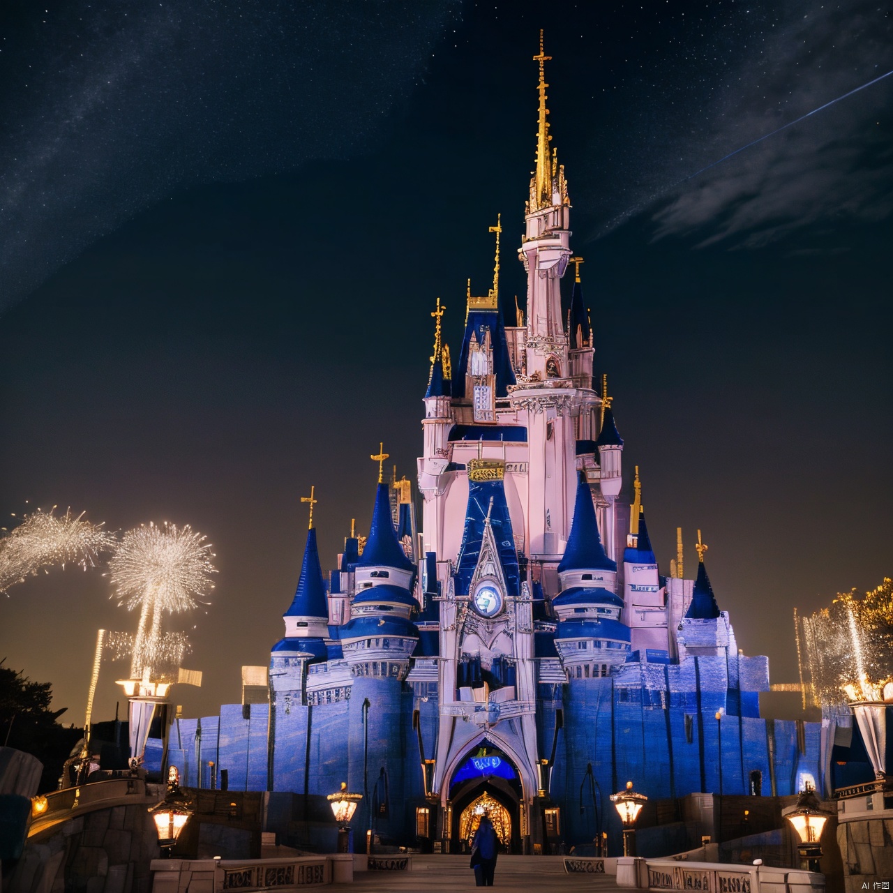  disney_castle, Light master, outdoor,1girl