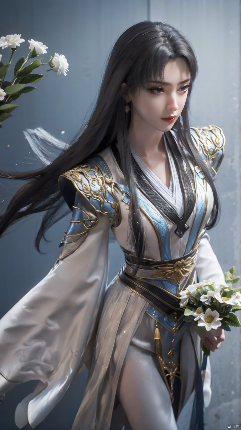  a girl,looking from above,a girl,above the knee,appear on camera,(a girl appeared at the front:1.2),(holding flowers in hand:1.1),stand,crescent_moon,black hair,long hair,whitenight,sky,solo,cloud,,simple background,a neat background,red dress,character focus,clear background,HDR,UHD,8K,masterpiece,absurdres,raise your head,