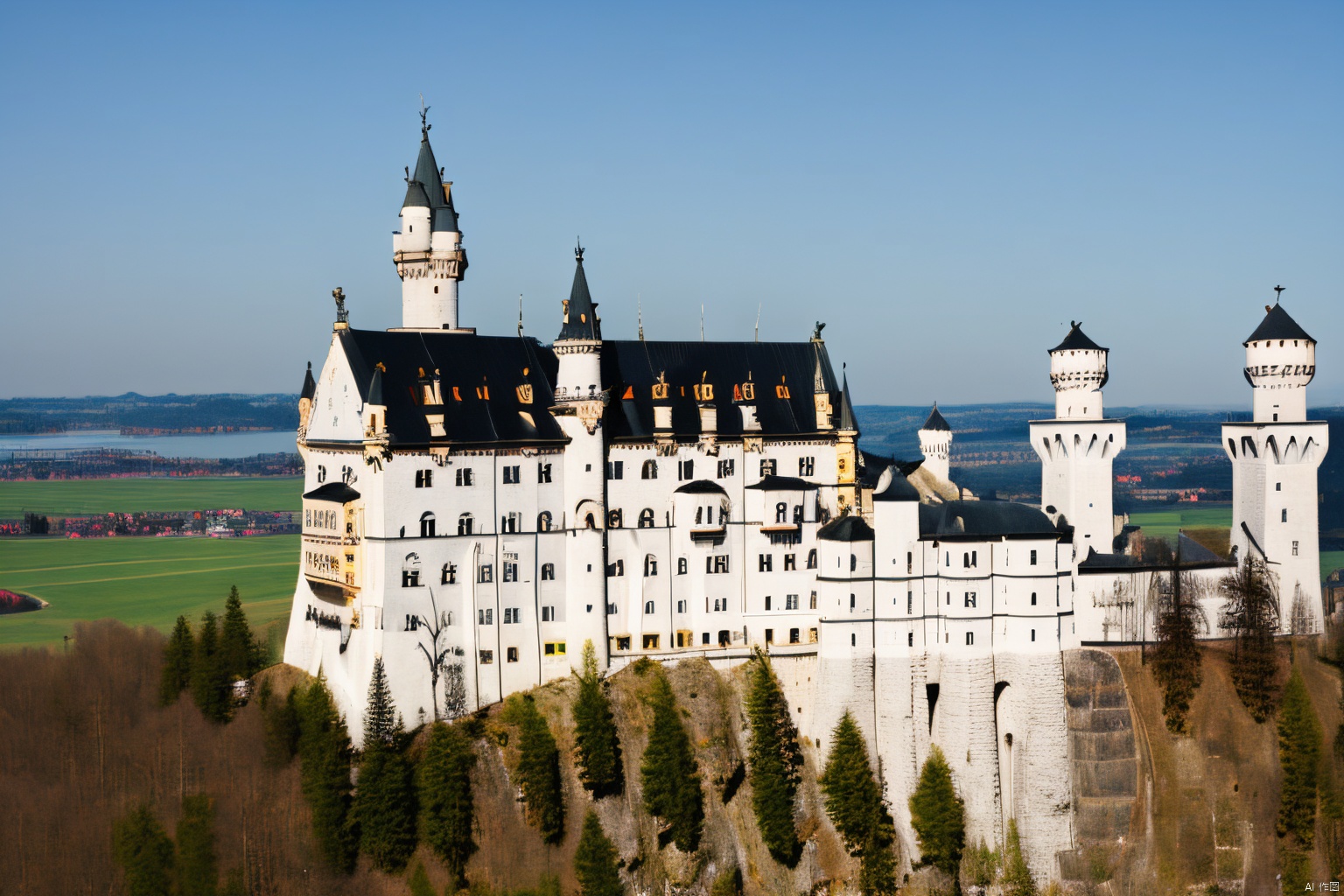 Neuschwanstein,castle,outdoors,sky,day,cloud,tree,blue sky,no humans,building,nature,spring, Light master, FANTASY