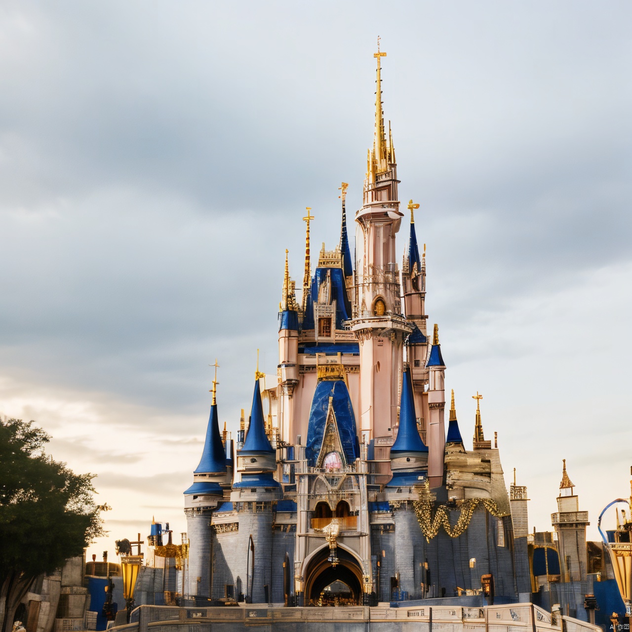  disney_castle, Light master, outdoor,1girl