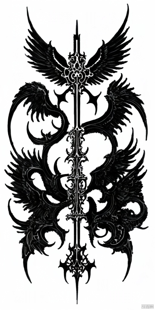 Metal wings, stars, cyberpunk, futurism, Rune used for decoration(0.2), Blanking of pattern, Aesthetic, tattoo draft, Sharp lines, straight line(0.7), white background, no humans, draft, slim pattern, Large area blank(2), masterpiece, extreme details, cyber sigilism(1),黑白画, pen drawing ,钢笔画, gothichorrorai