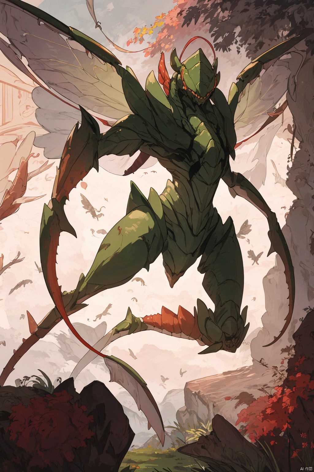 Bestquality,8k,(((masterpiece))),((bestquality)),,solo, Mantis monster
