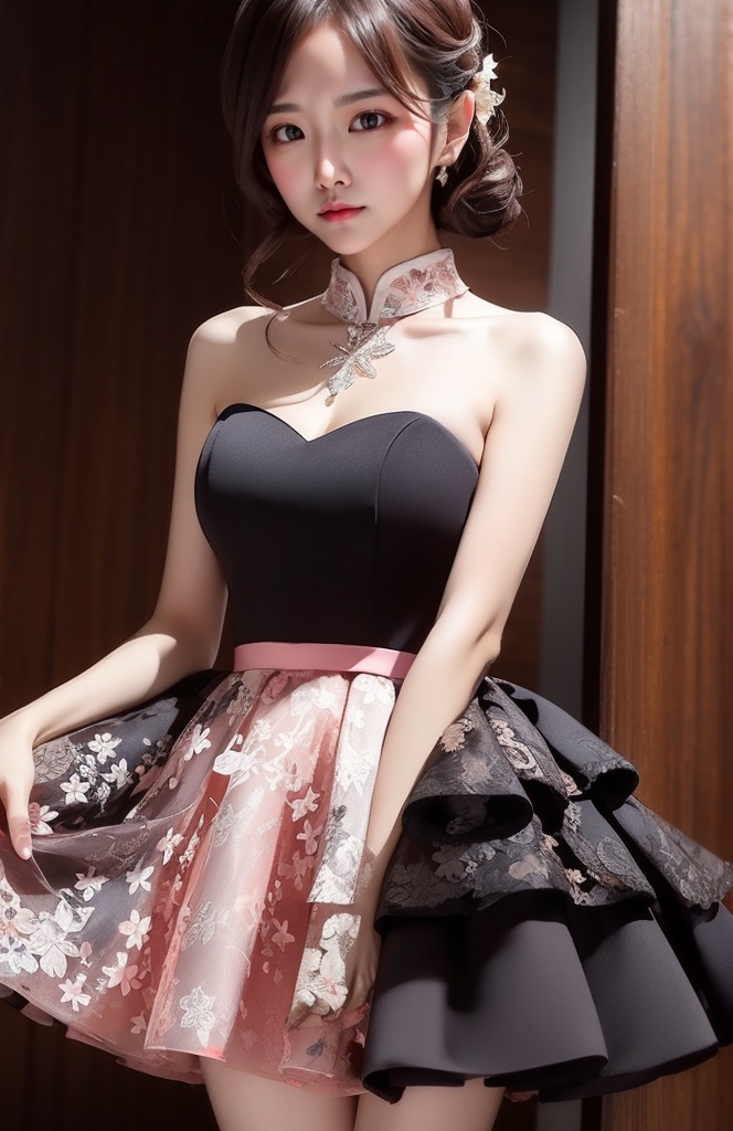 A beautifu lady with (curvy sharp),  wearing with ,  (high collar) on Tensor.Art
