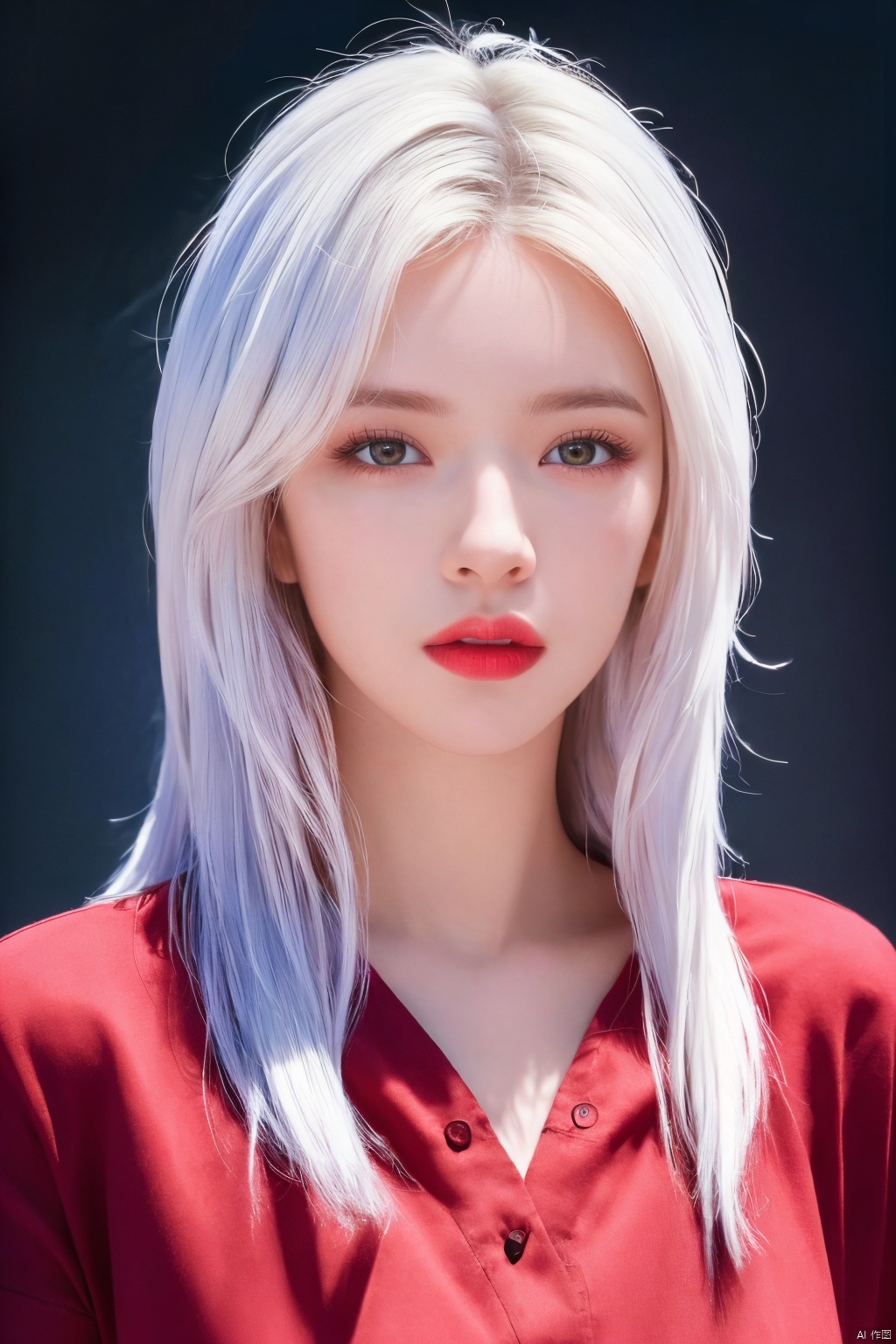 (4k, best quality, highres, absurdres, masterpiece:1.21), (realistic:1.331), detailed and intricate, 
1girl, white hair, red shirt, 