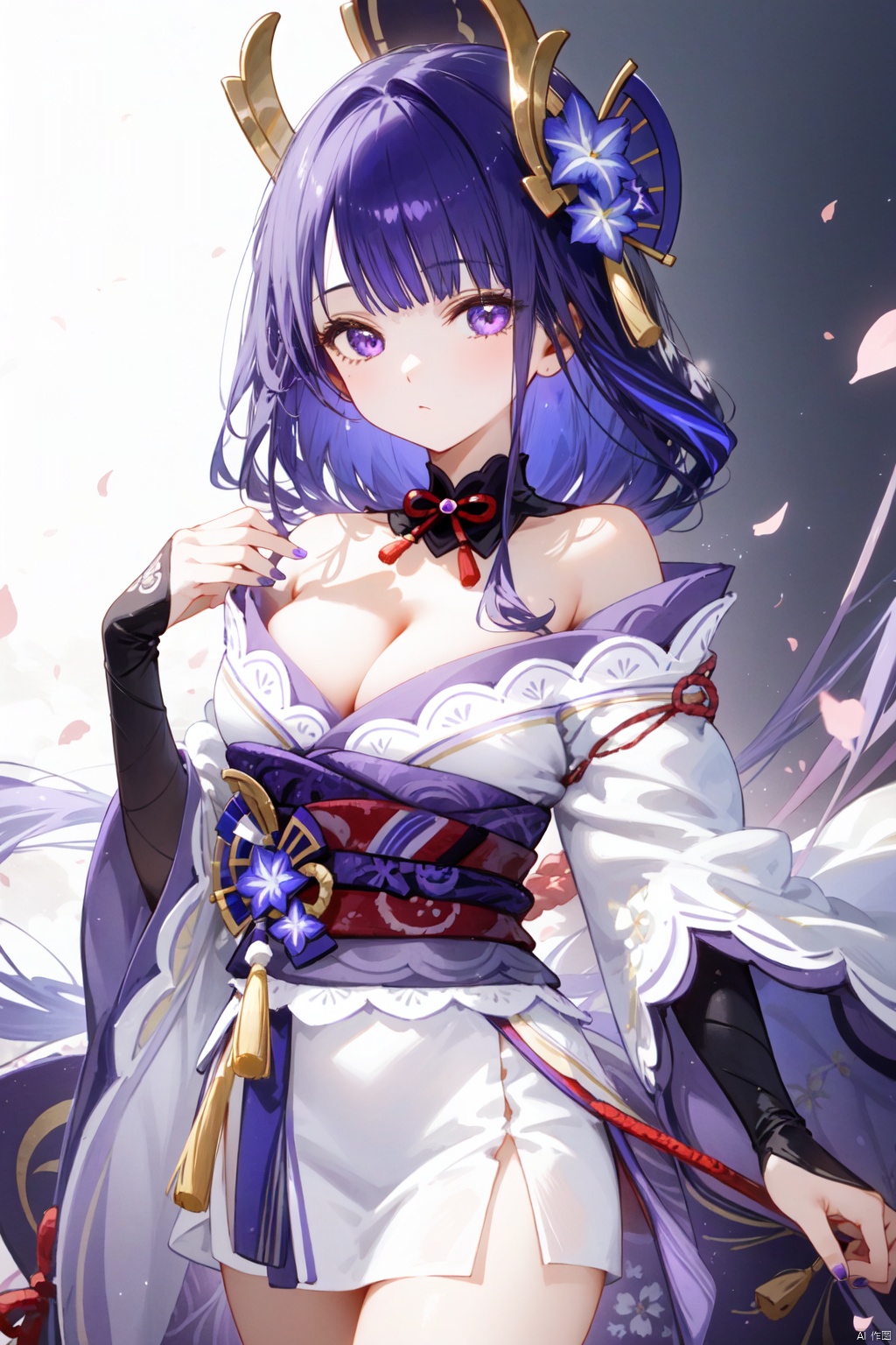 1girl,  raiden shogun,  cleavage on Tensor.Art