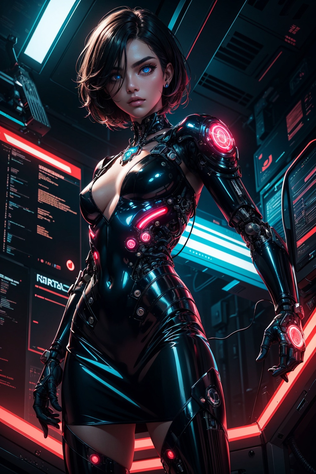 full body of cyborg lady,  cybernetic jaw,  mechanical parts on Tensor.Art