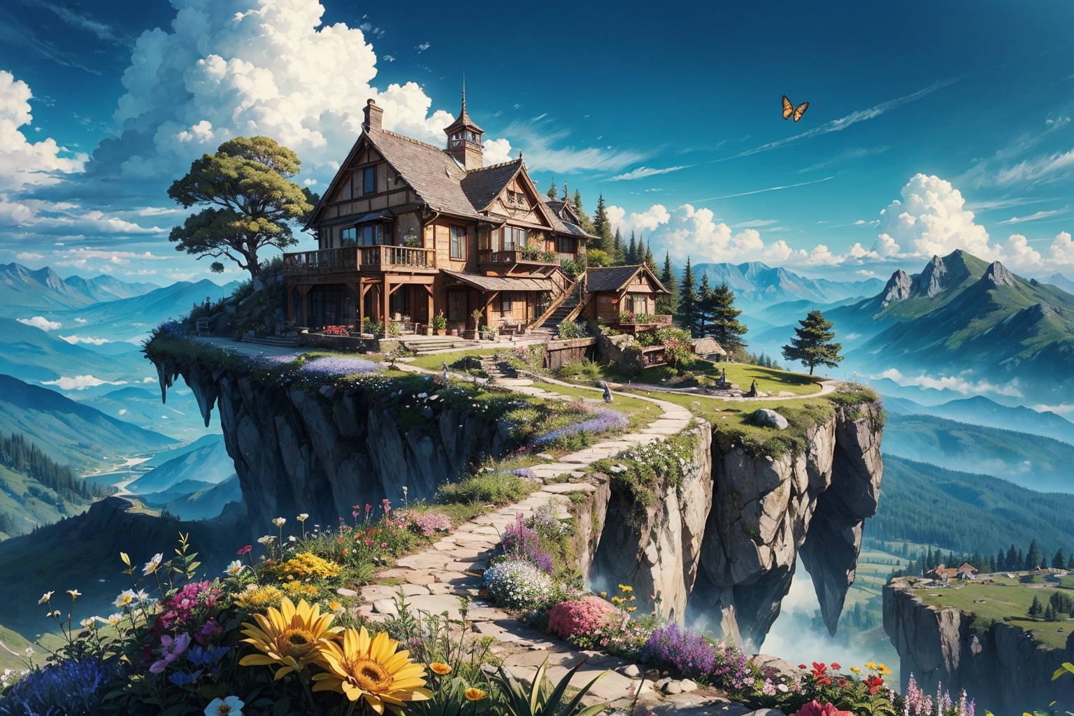 a villa on a high mountain cliff,  shell element,  crazy curve on Tensor.Art