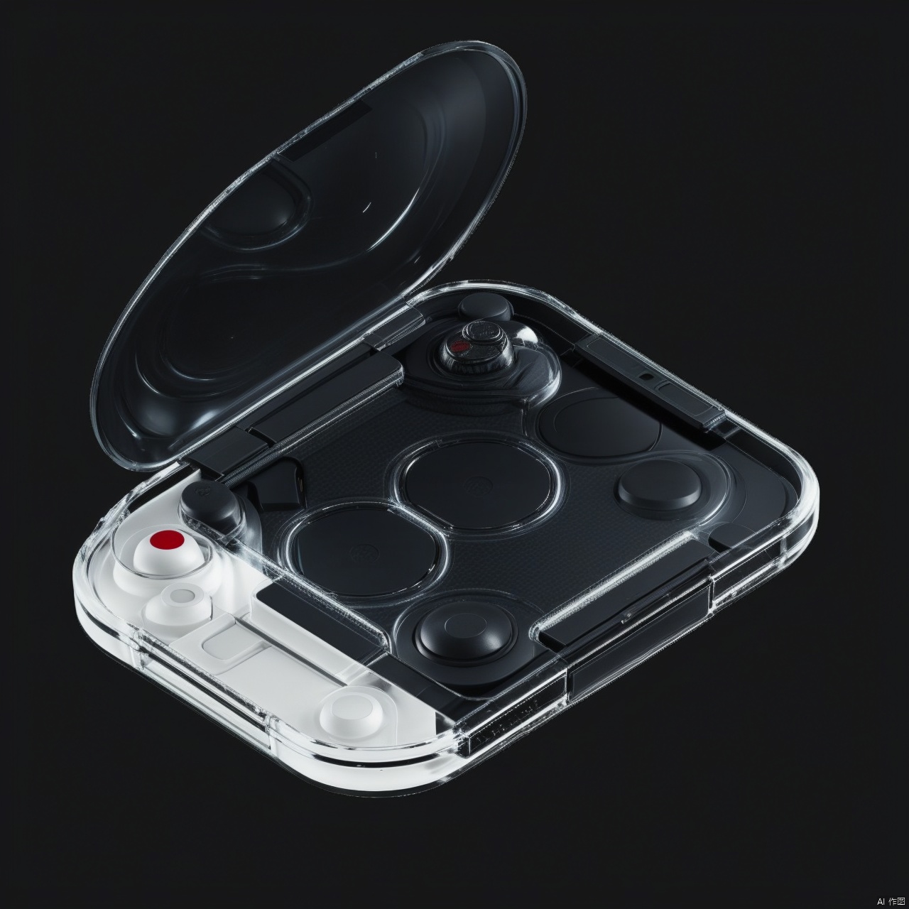 simple background, no humans, black background, handheld game console