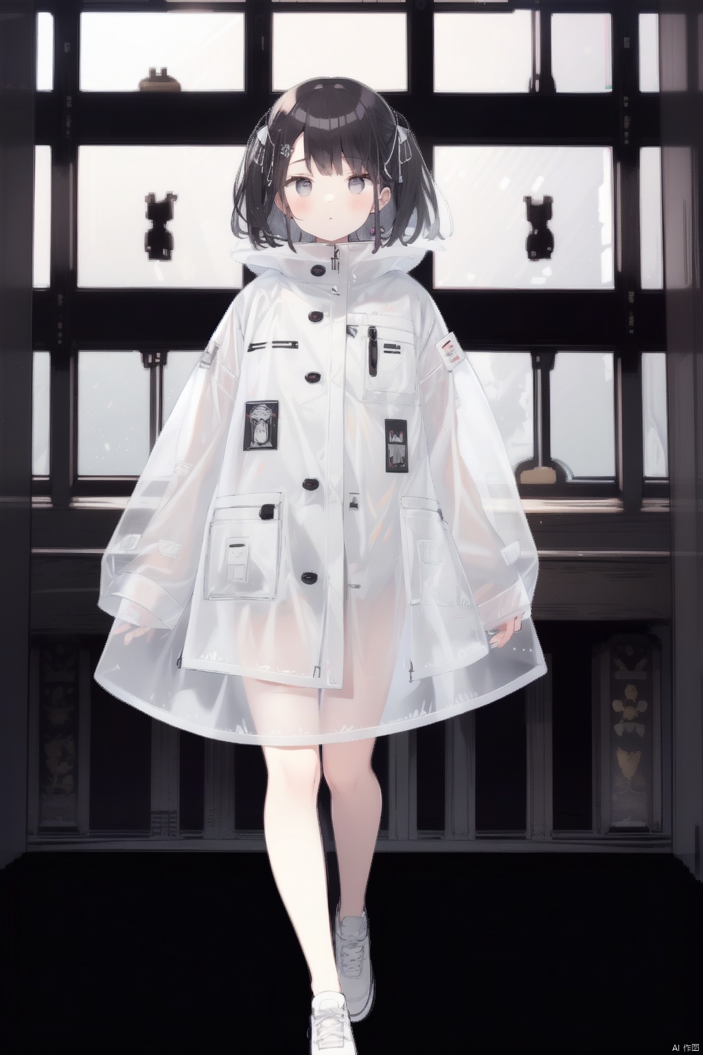  A girl, cool, transparent mackintosh, transparent clothing, frosted translucent, 1 girl