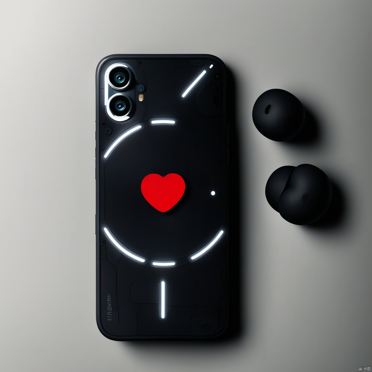 heart, grey background, no humans, phone, cellphone, science fiction, still life