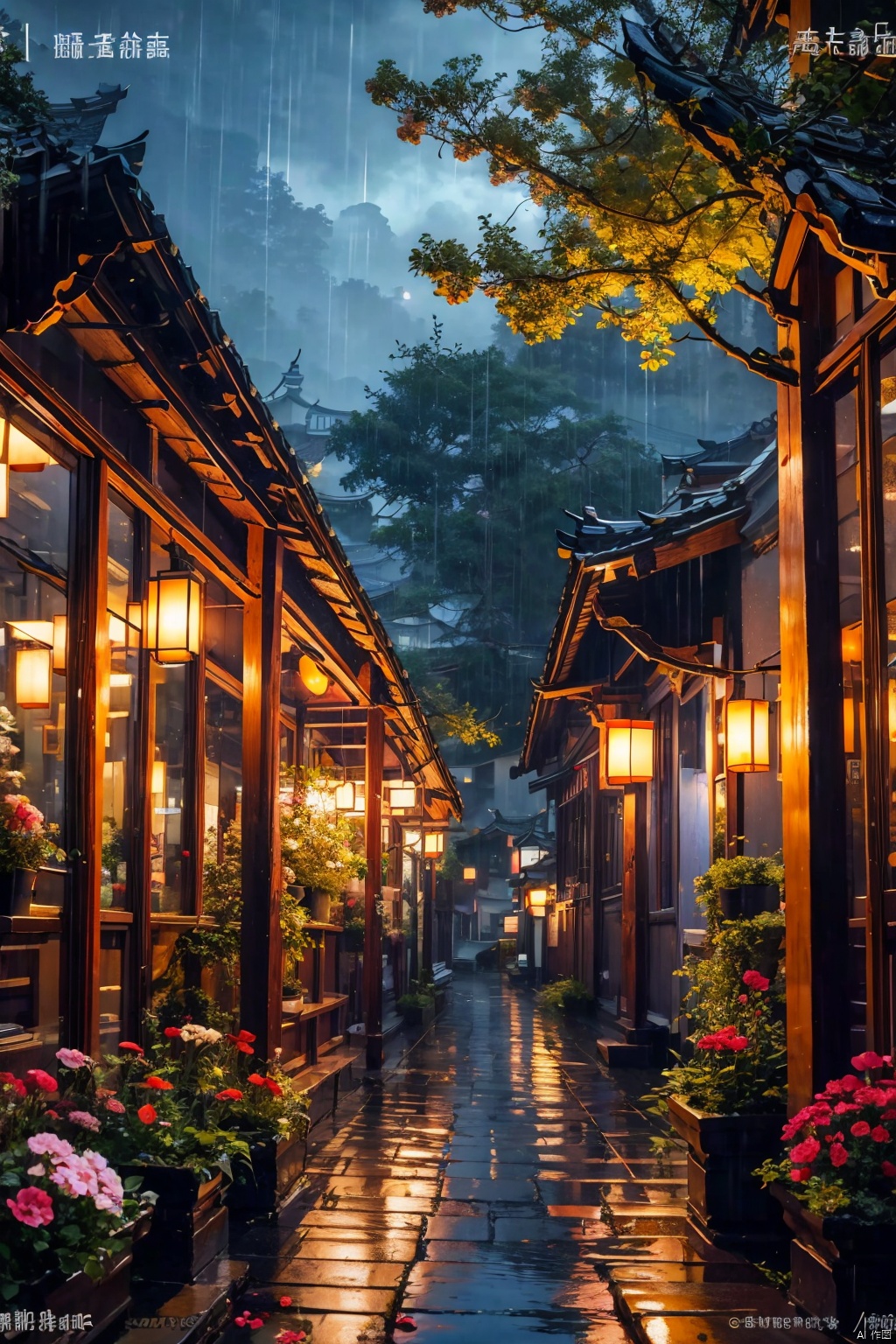 flower
￼
outdoors
￼
sky
￼
tree
￼
no humans
￼
window
￼
night
￼
plant
￼
building
￼
scenery
￼
rain
￼
lantern
￼
door
￼
bush
￼
architecture
￼
house
￼
east asian architecture
￼
￼

