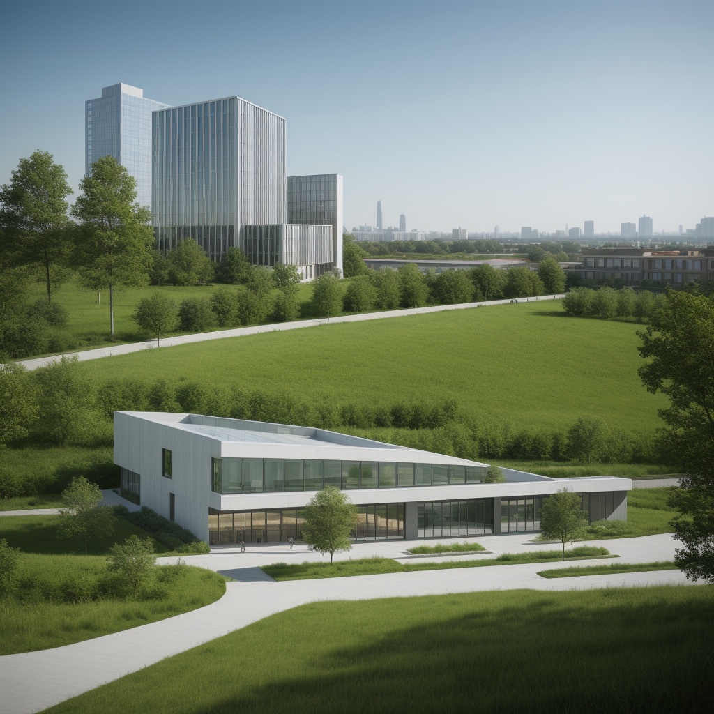 landscape with wild grass foreground,  building,  urban on Tensor.Art