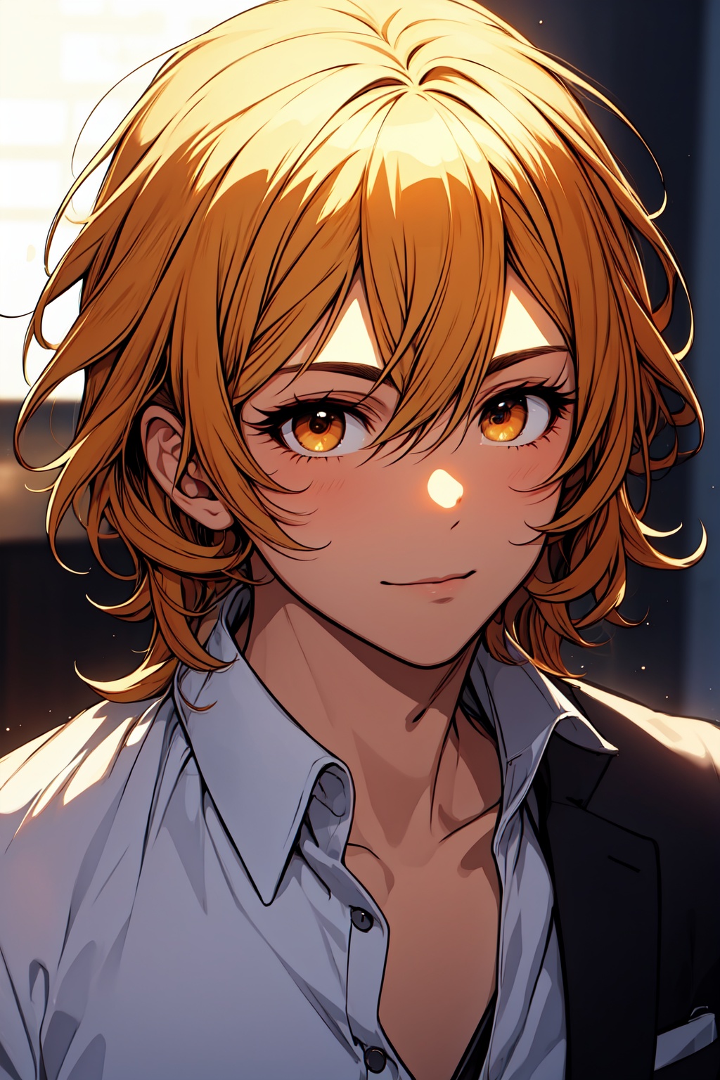 handsome and charming boy,  golden eyes,  image focused only on the character's gaze on Tensor.Art