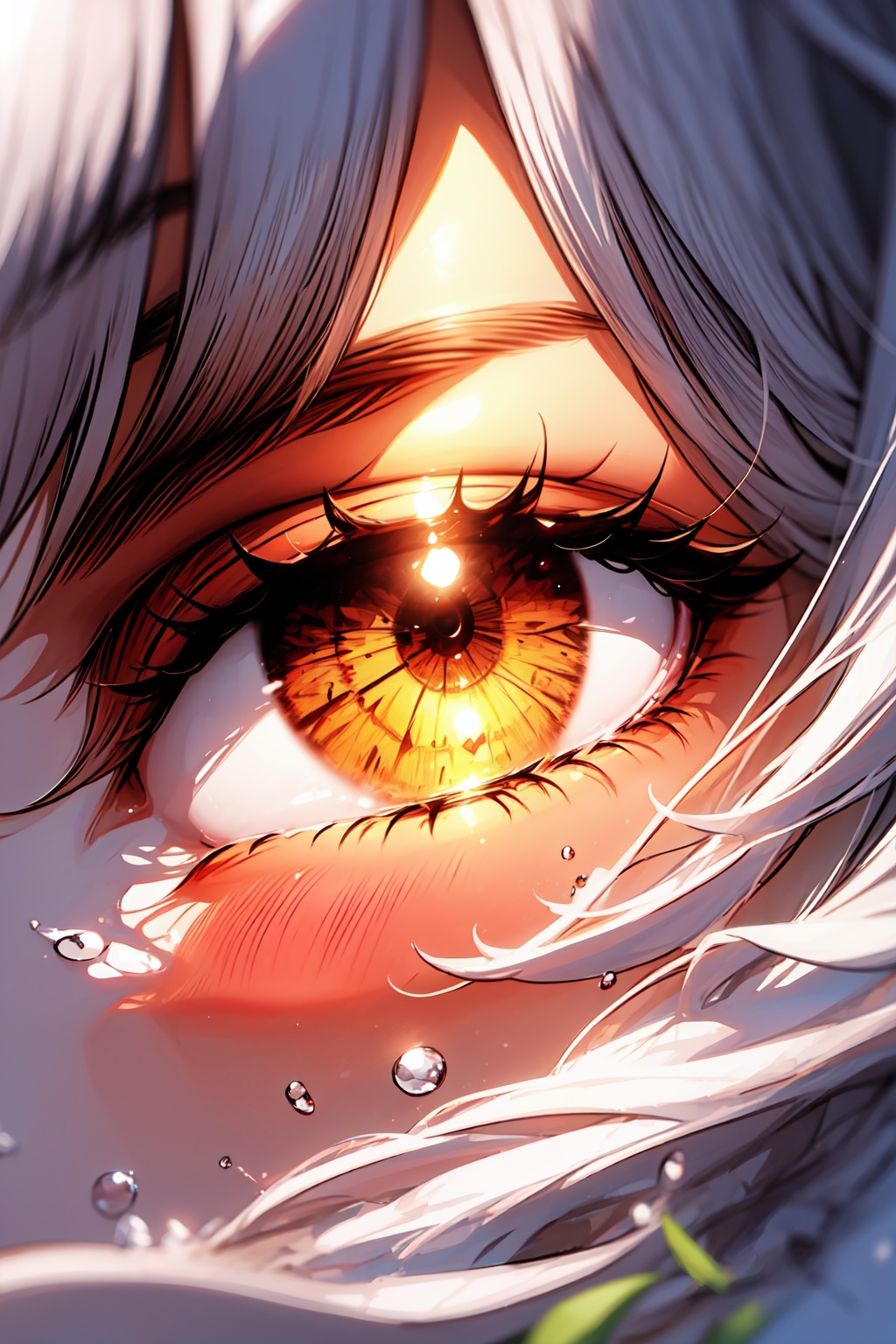 beautiful and detailed iris of the eyes,  heterochromia (one green eye and one purple eye) iris,  image focused only on th...