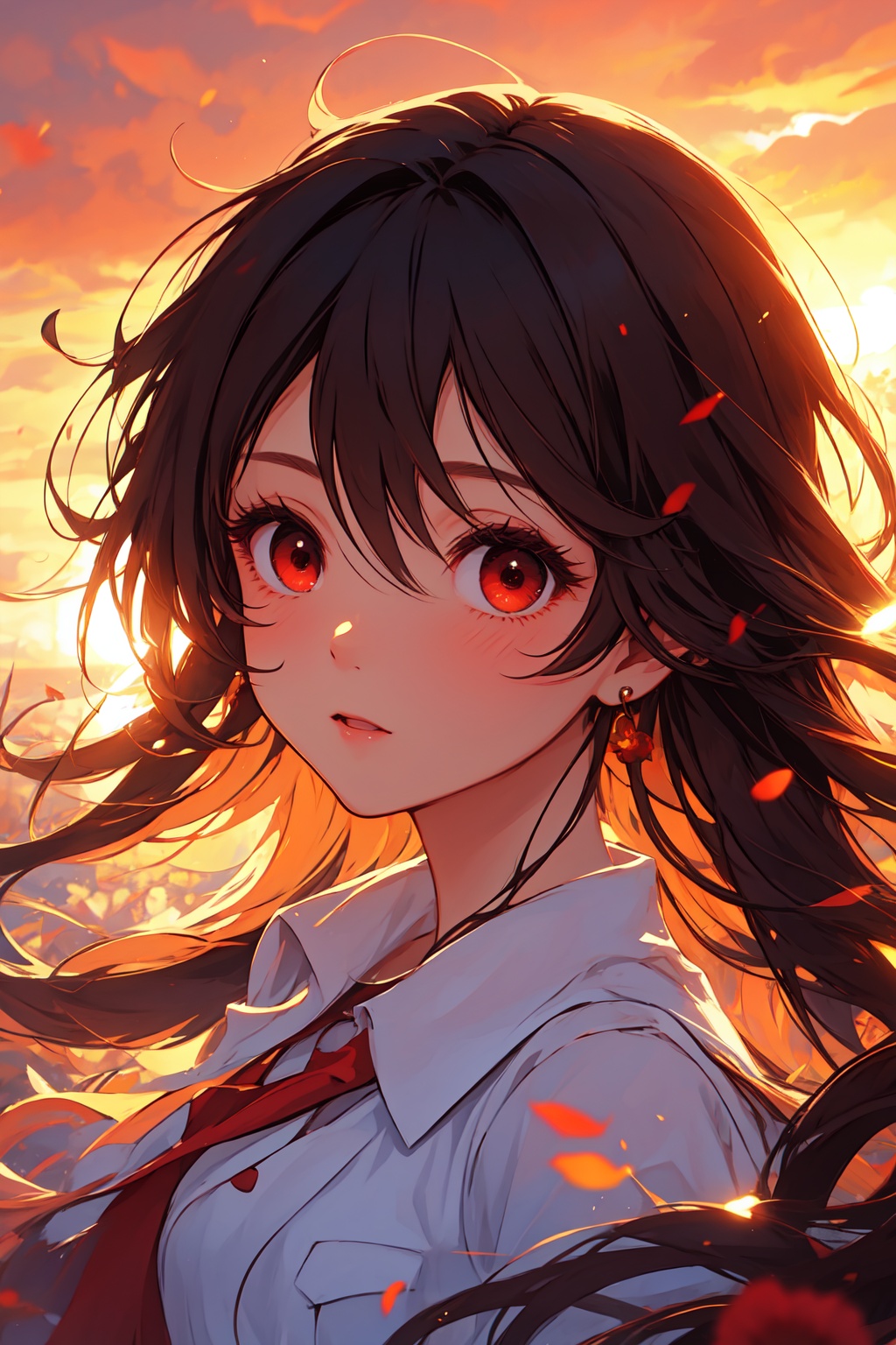 beautiful and charming girl,  red eyes,  image focused only on the character's gaze on Tensor.Art