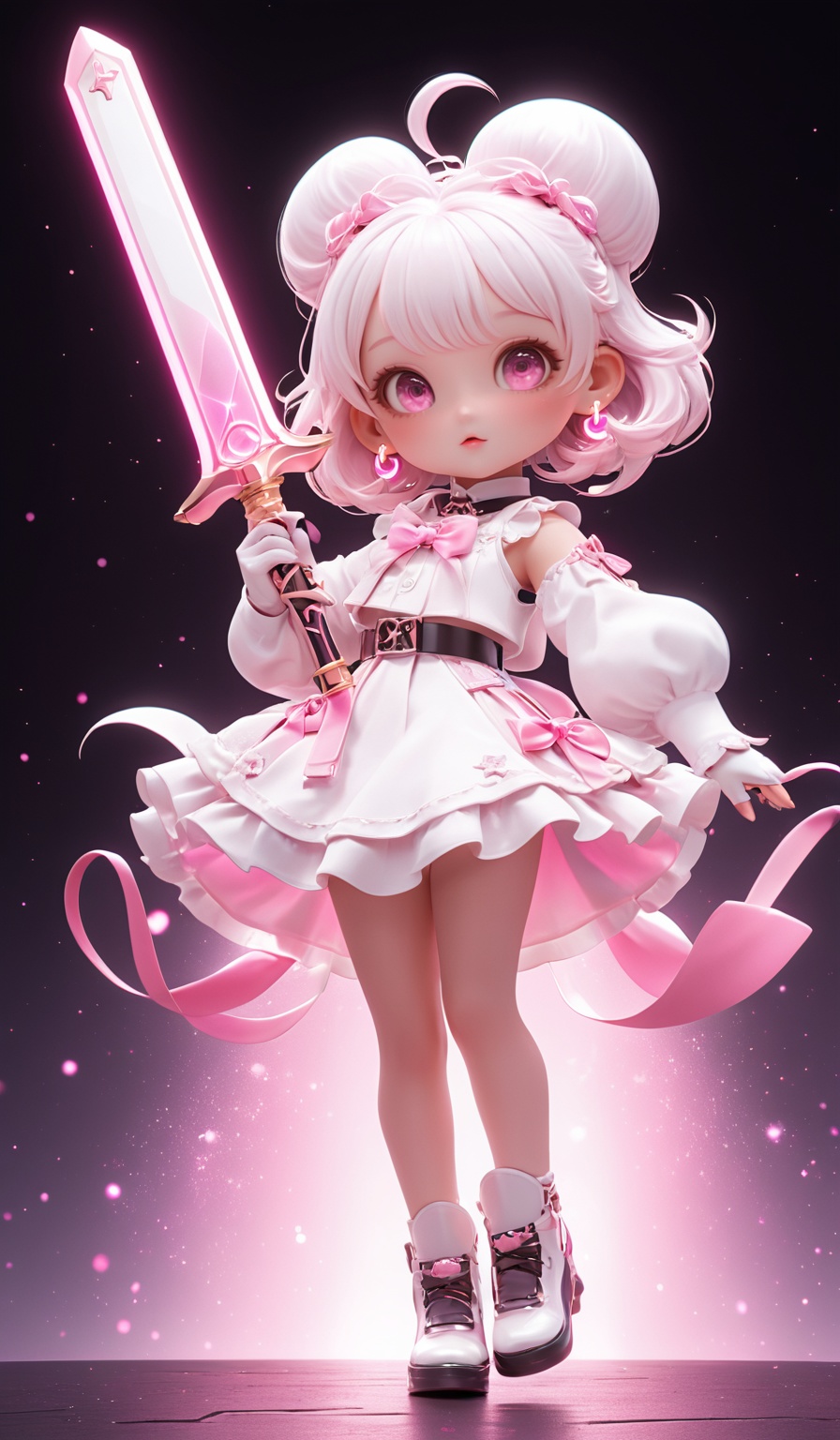 3D IP\(hubgstyle)\,  hubggirl with White Lolita outfit ,  holding a glowing pink sword upwards on Tensor.Art