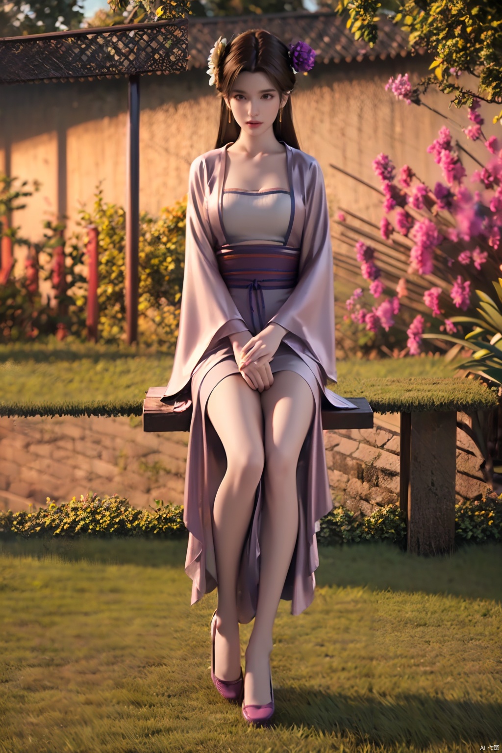  HDR, UHD, 8K, Highly detailed, best quality, masterpiece, 1girl, realistic, Highly detailed, (EOS R8, 50mm, F1.2, 8K, RAW photo:1.2), ultra realistic 8k cg,1girl,solo,long hair,brown hair,hair ornament,dress,brown eyes,jewelry,earrings,wide sleeves,sash,chinese clothes,realistic,hanfu,solo, focus,peafect body,Bangs,Sidelocks,Bright eyes,big eyes,beautiful eyes,hair ornament,hair flower,choker,[loli],,outdoors,water,flower, in the ((sea of flowers)), flower field,meadow,beautiful detailed sky,feather,nature,(sunlight), moist skin, shiny skin, glossy skin, (best illumination, best shadow, extremely delicate and beautiful), perfect lighting, original, highres, dynamic angle, floating,depth of field, caustics,lens flare,warm lighting,(official art,beautiful and aesthetic:1.2),beautiful face, ul looking_at_viewer,kind smile,((poakl)), Detail,glint,glowing,(Full body:1.4),sujieyu,Sitting,