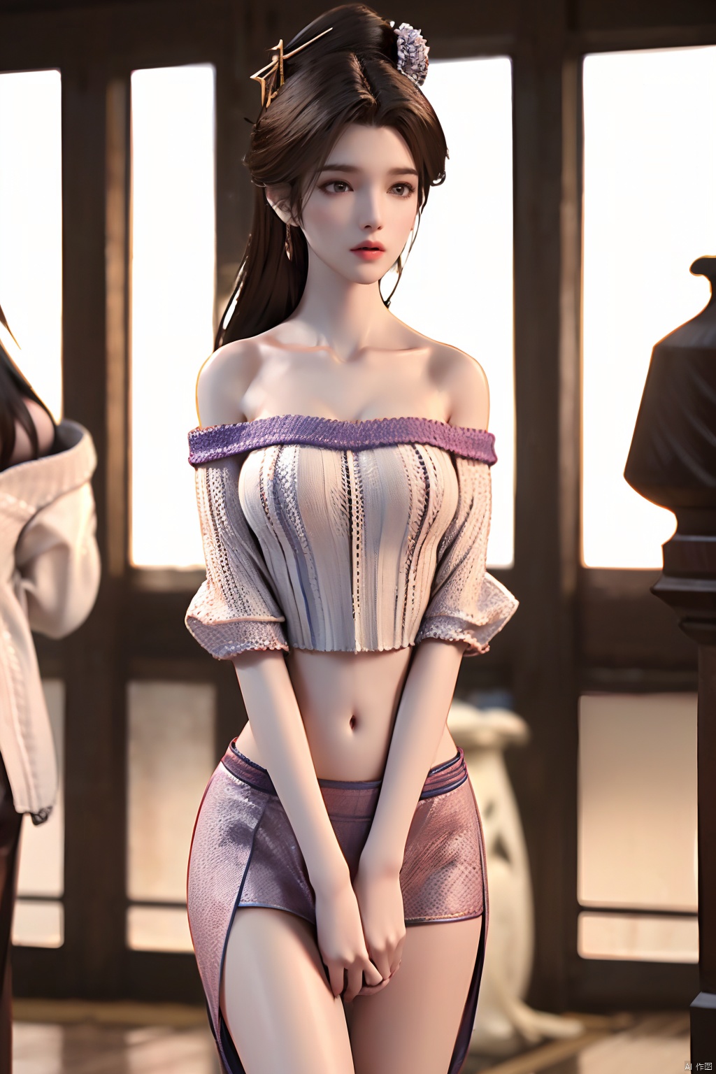  (best qualtiy,8K,tmasterpiece:1.3),(sharp focus:1.2),(one-girl:1.2),(perfect body figure:1.4),(Slim abs:1.1),(Off-the-shoulder knitwear:1.4),exteriors,rays of sunshine,Fine face,beautidful eyes,Straight legs,sujieyu