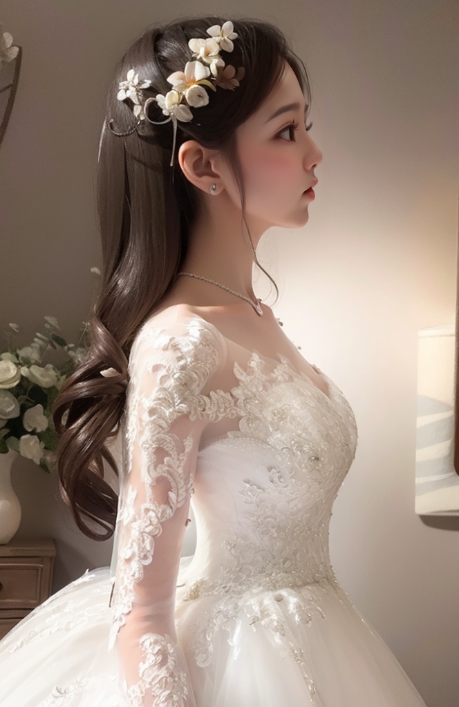 A slim beautifu bride with curvy shape,  wearing ,  ball gowns on Tensor.Art
