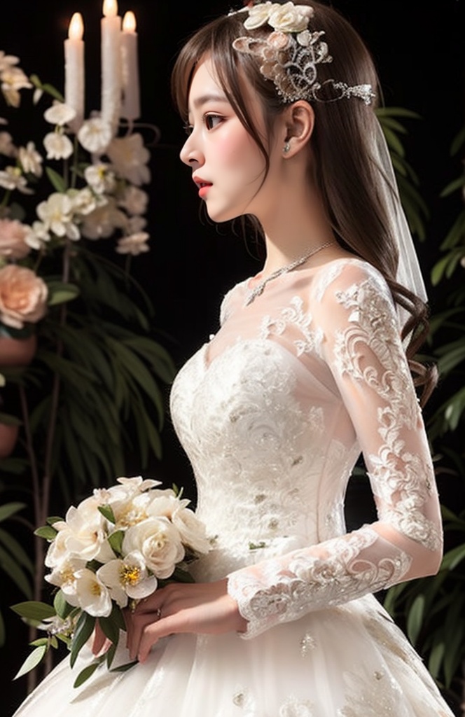A slim beautifu bride with curvy shape,  wearing ,  ball gowns on Tensor.Art
