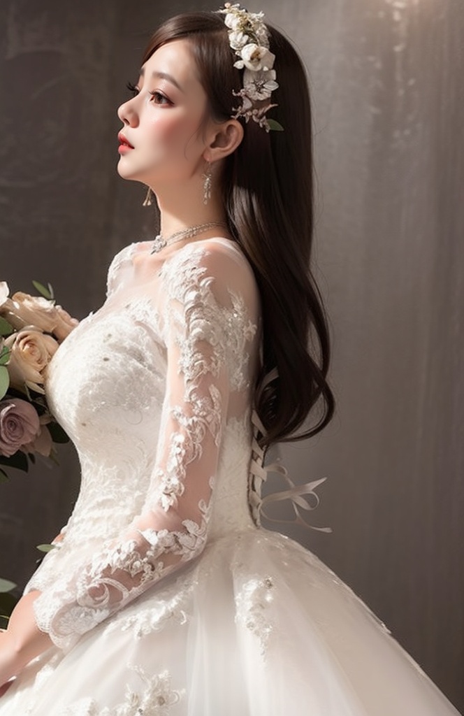 A slim beautifu bride with curvy shape,  wearing ,  ball gowns on Tensor.Art
