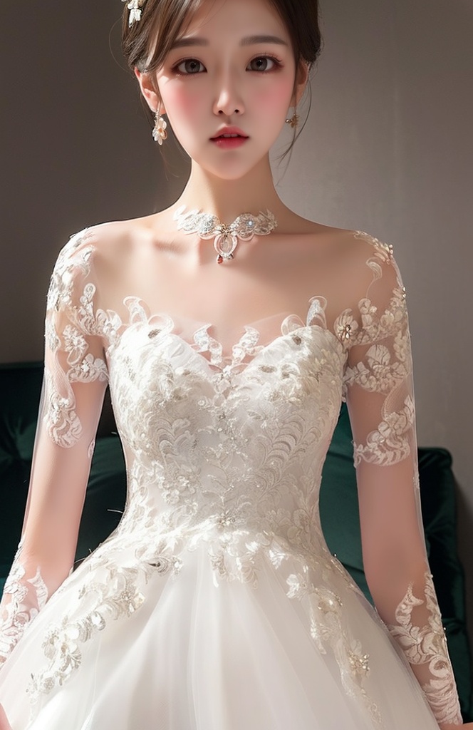 A slim beautifu bride with curvy shape,  wearing ,  ball gowns on Tensor.Art
