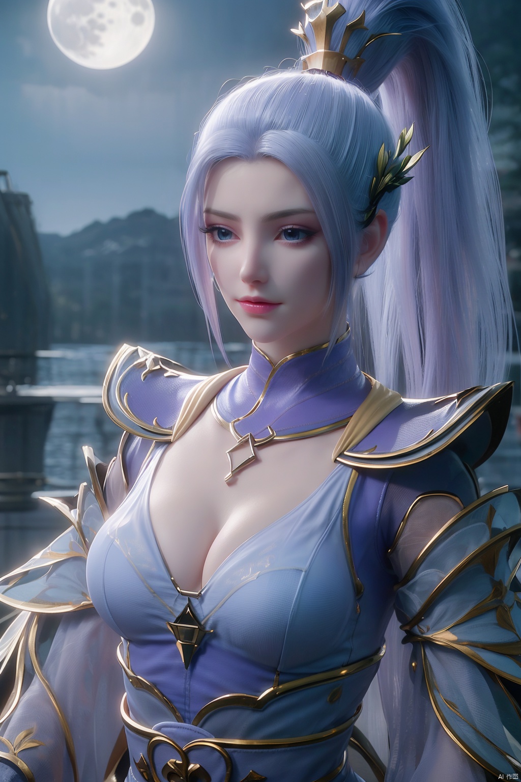 (8k, RAW photo, best quality, masterpiece:1.2),(super realistic, photo-realistic:1.3),ultra-detailed,extremely detailed cg 8k wallpaper,hatching (texture),skin gloss,light persona,
(crystalstexture skin:1.2),(extremely delicate and beautiful),ultra-high resolution,
Surrealism,fantastical verisimilitude,fantastical creation,thriller color scheme,surrealism,abstract,psychedelic,
1girl,solo,very long hair,standing,dress,flower,(moon),moonlight,water surface,windy,high ponytail,portrait,
hy-hd,