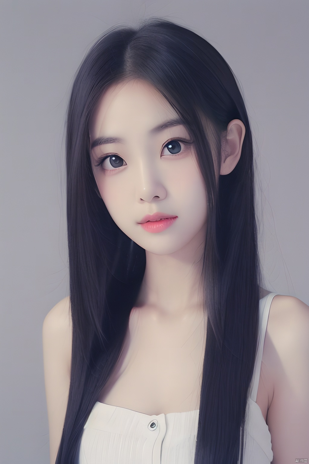  masterpiece, best quality, 1girl ,(( grey background)), long hair, floating hair,looking at viewers, happy, ((front)), (studio light),upper body,soft light, black and white,dark style, summer,