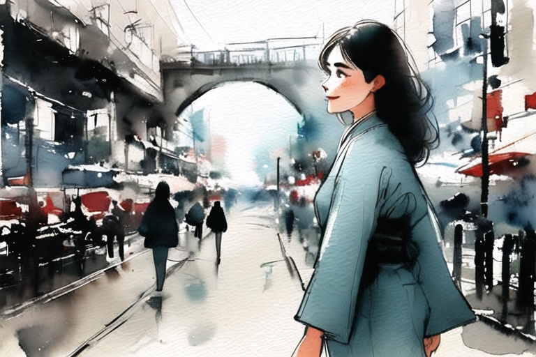 20 years old woman,  walk,  traditional_japanese_clothes on Tensor.Art