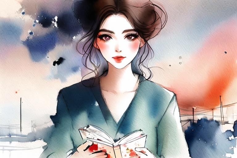 20 years old woman,  read book,  watercolor on Tensor.Art