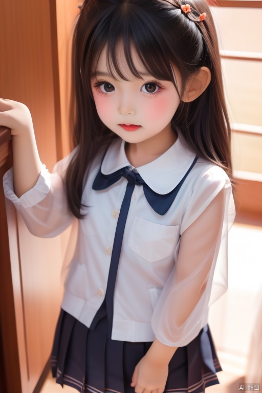 Master work, HDR, ultra high definition, 8K, good figure, full body close-up, higher quality, best quality, higher details, photography, translucent JK uniform, rising posture, 5-year-old girl,