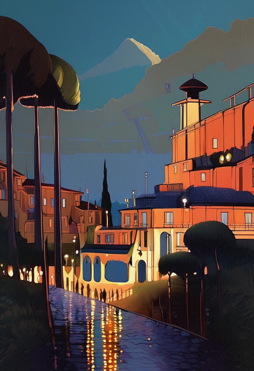 house,  sky,  trees on Tensor.Art