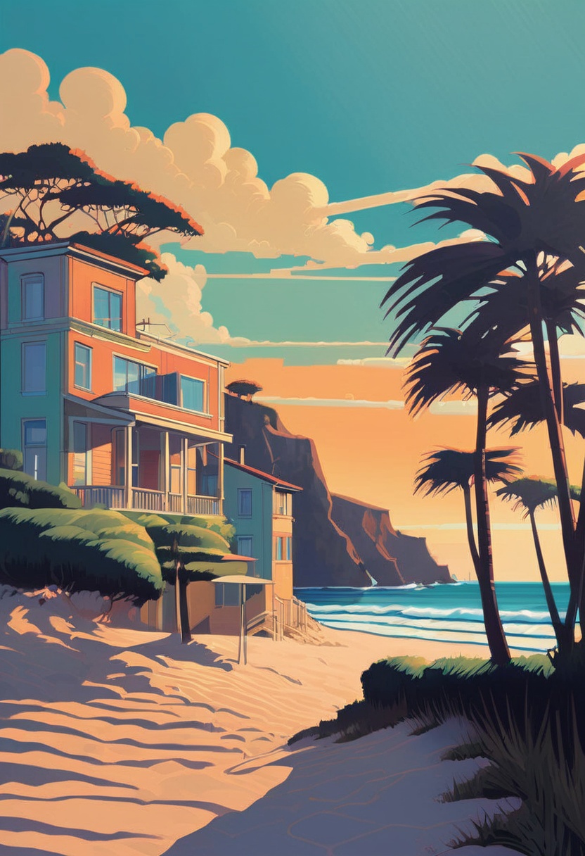house,  sky,  trees on Tensor.Art